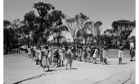Physical training class for older girls at Northam Accommodation Centre, 1950. Online Image 005074D. Courtesy the State Library of Western Australia