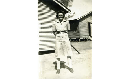 Ivy Kavitsky outside officer’s huts, c. 1942. Courtesy Elsie Solly